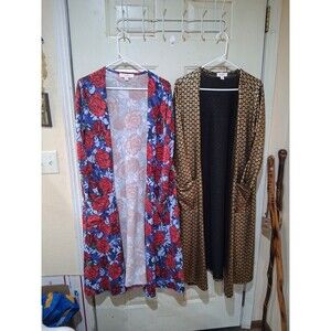 Lularoe Duster Cardigan, Lot Of 2, Roses /Gold Lame